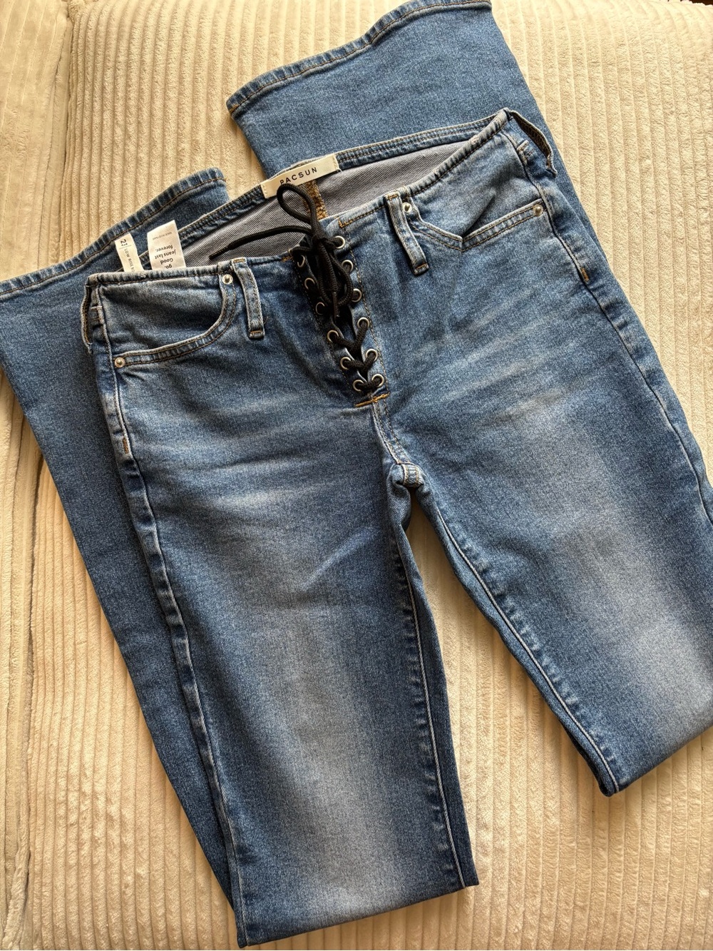 PacSun Lace-Up Low- Rise Women's Jeans - Blue